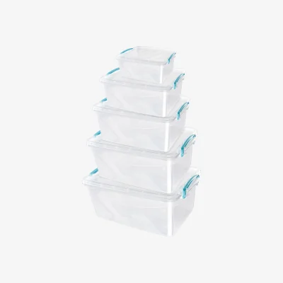 The Range Set of 5 Plastic Clip Lidded Storage Boxes - Clear