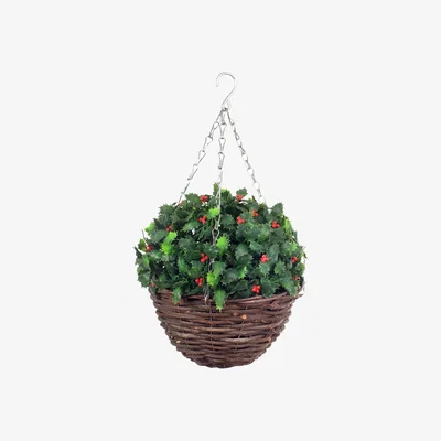 The Range Best Artificial 28cm holly basket - Green