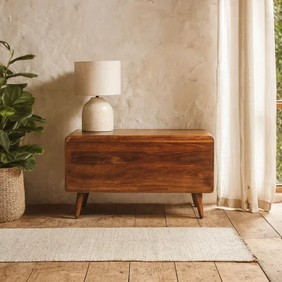 The Range Ostuni Curved Mango Wood Blanket Box Chestnut - Brown