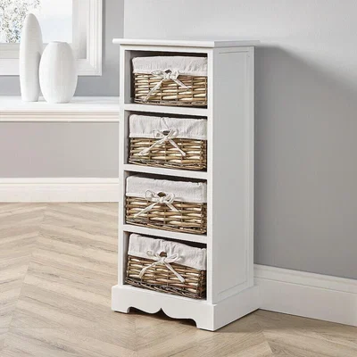 The Range Home Source Lichfield 4 Willow Basket Drawer Chest Storage Unit - White