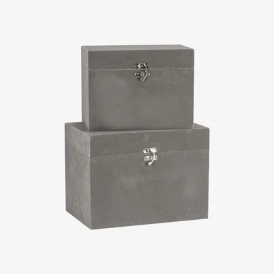 The Range Set of 2 Grey Velvet Storage Trunks