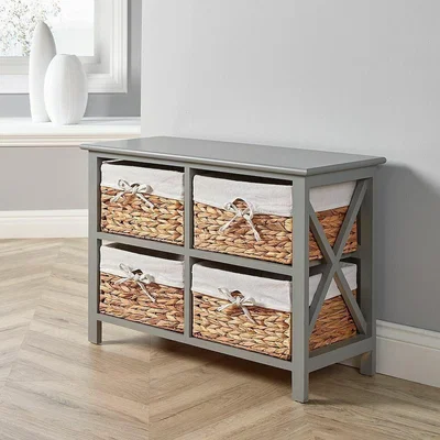 The Range Home Source Dartmouth 4 Wicker Basket Drawer Chest Storage Unit - Grey