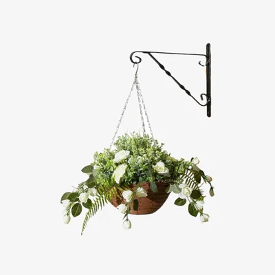 The Range Artificial Rose Hanging Basket - White