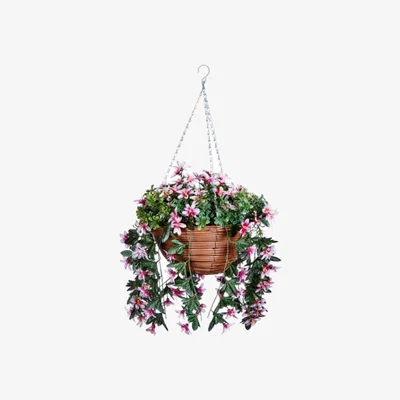 The Range Artificial Star Gazing Lilies Hanging Basket  - Green,Brown,Pink