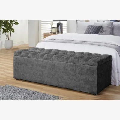 The Range Chesterfield Naples Velvet Ottoman Storage Box, Cream - Dark Grey Naples