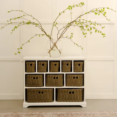 The Range Tetbury Large Skimming Stone Storage Unit with 10 Washable Baskets - White