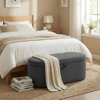 The Range HOMCOM Storage Ottoman, Corduroy Ottoman Storage Box with Padded Seat - Dark Grey