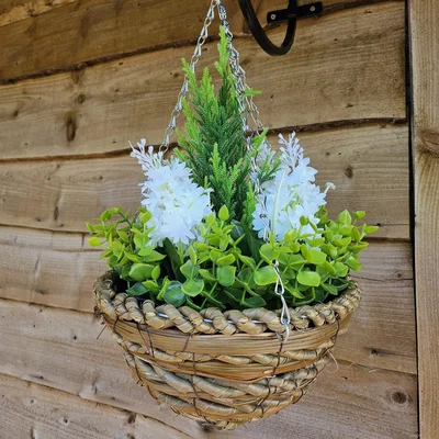 The Range Artificial Hyacinth Hanging Basket 10 Inch - White
