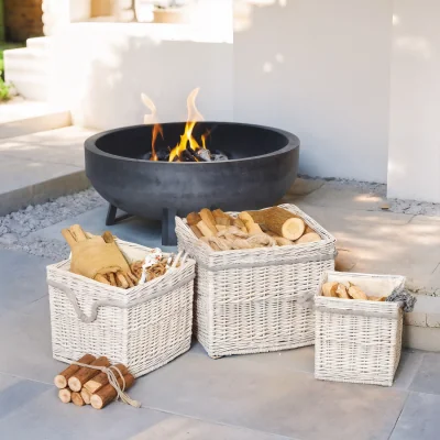 The Range Outsunny Set of 3 Wicker Log Basket - Beige
