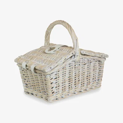 The Range Small White Double Lidded Hamper Wicker Basket - White