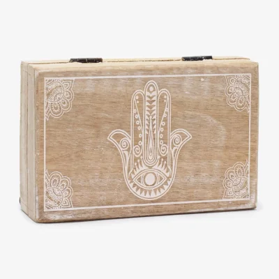 The Range Big Whitewash Hamsa Rectangle Storage Box - Brown