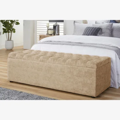 The Range Chesterfield Upholstered Naples Velvet Ottoman Storage Box, Grey - Beige Naples