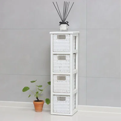 The Range Lopera Rattan Basket 4 Drawer Tower Storage Unit  - White