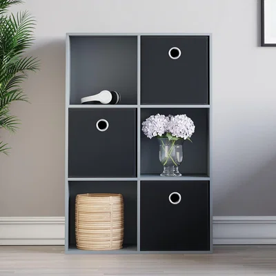 The Range Durham 6 Cube Storage Unit - Set of 3 Black Baskets - Grey