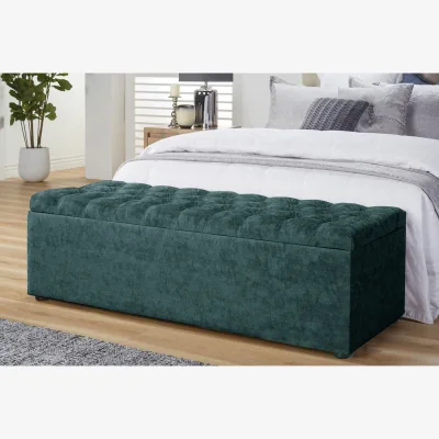 The Range Chesterfield Upholstered Naples Velvet Ottoman Storage Box - Dark Grey - Charcoal Naples