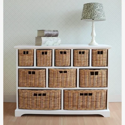 The Range Tetbury Large Storage Unit with 10 Wicker Baskets - White