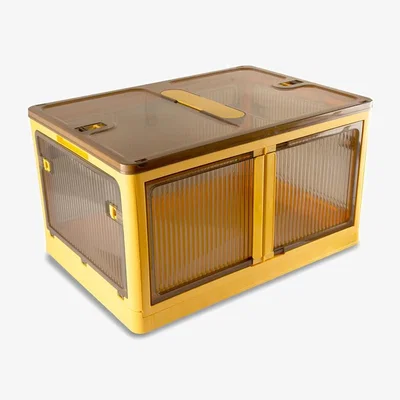 The Range 98L Yellow StackableFolding Plastic Storage Box with 5 Doors on Wheels - Yellow / 67cm