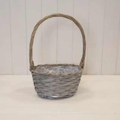 The Range Oval Greywashed Willow Basket with Overhandle - Grey