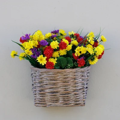 The Range Artificial Wildflower Wall Floral Arrangement in Wicker Basket 32cm - Grey