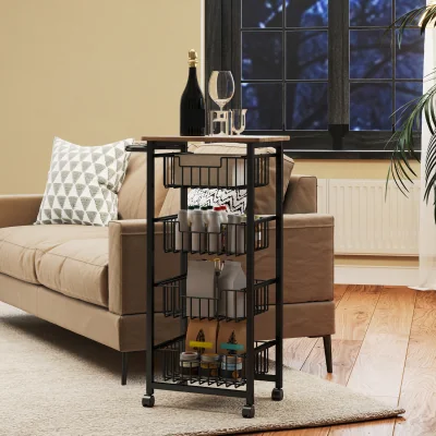 The Range HOMCOM Kitchen Island on Wheels with 4 Pull-Out Baskets 801-379V01AK - oak