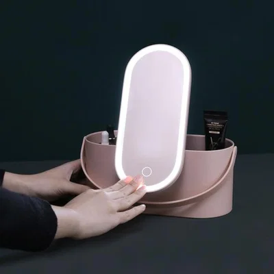 The Range Portable Vanity Case Makeup Box With Rotatable LED Light Mirror - Pink