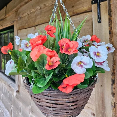 The Range Best Artificial Pansy Hanging Basket - Red
