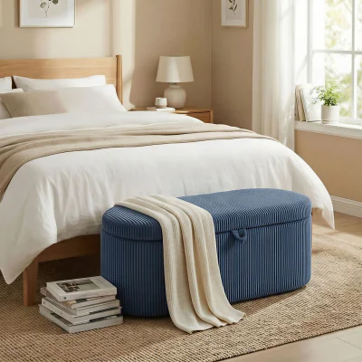 The Range HOMCOM Storage Ottoman, Corduroy Ottoman Storage Box with Padded Seat - Blue