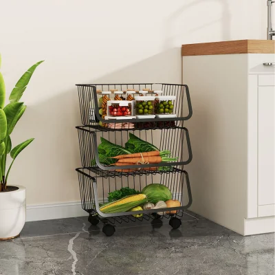 The Range Movable Multi-Tier Metal Fruit and Vegetable Basket - Black / Three-Tier