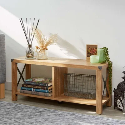 The Range Rustic Bench Table Storage Unit with Metal Feature in Wood-Effect - Brown