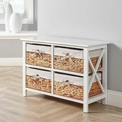 The Range Home Source Dartmouth 4 Wicker Basket Drawer Chest Storage Unit - White