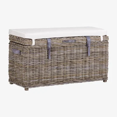 The Range Rectangular Trunk Bench & Cushion, Leather Straps & Handles