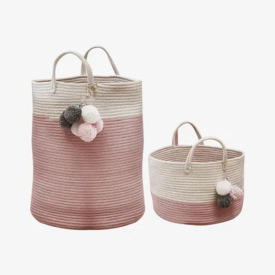 The Range Kidkid Woven Storage Basket with Pom-Poms - pink / 50cm