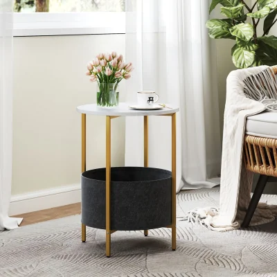 The Range 2-Tier Round End Table Basket - White
