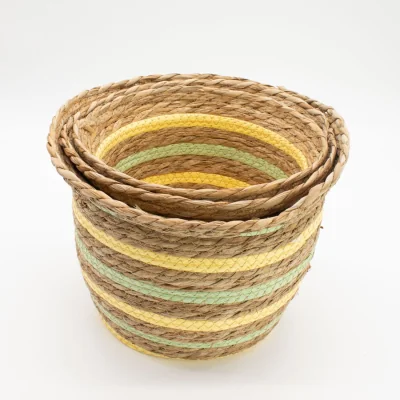 The Range Seagrass Straw Vase Baskets Set of 3 Natural Yellow Green - Green