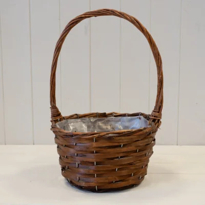 The Range Handcrafted Round Brown Willow Basket with overhandle - Brown