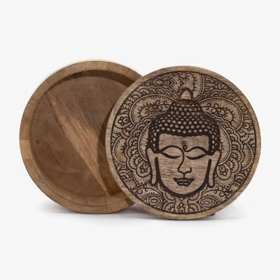 The Range Black Buddha Face Round Storage Box - Brown