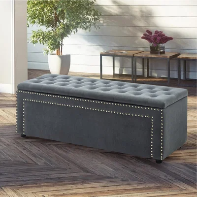The Range Frosted Velvet Storage Long Bench - Grey