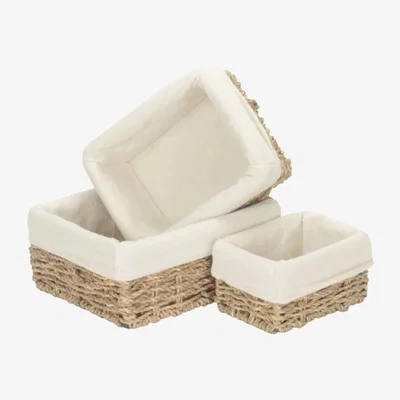 The Range Set of 3 Rectangular Cotton Lined Seagrass Basket Trays - Brown
