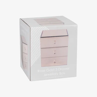 The Range Rose Gold 3 Drawer Jewellery Box - Rose Gold