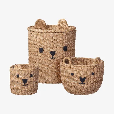 The Range Seagrass Wicker and Jute Teddy Bear Storage Basket Set - Beige