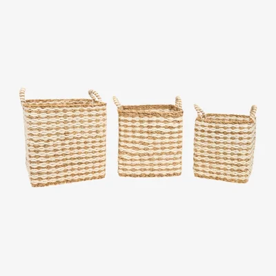 The Range Set of 3 Seagrass and Jute Baskets - Natural