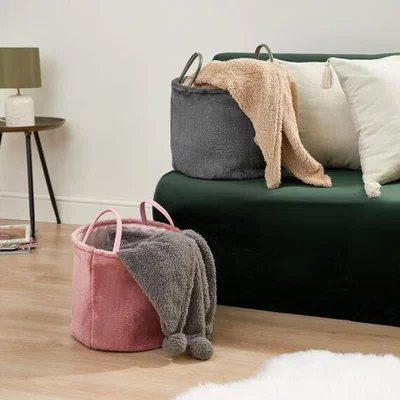 The Range OHS Teddy Fleece Storage Basket - Pink / 4.5cm