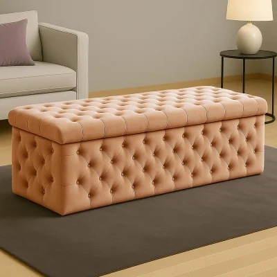 The Range Wide Lux Ottoman Storage Box, Red Velvet Upholstered Chesterfield Storage Ottoman Box - Mink Plush Velvet