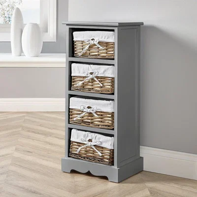 The Range Home Source Lichfield 4 Willow Basket Drawer Chest Storage Unit - Grey