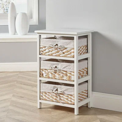 The Range Home Source Norfolk 3 Wicker Basket Drawer Chest Storage Unit - White - White