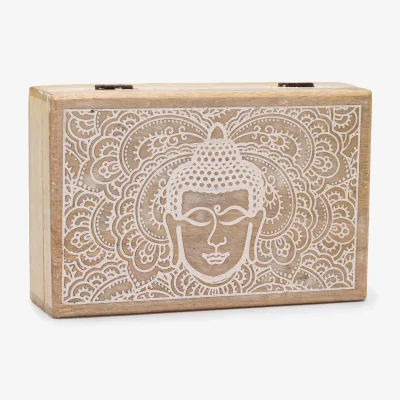 The Range Elegant Whitewash Buddha Face Storage Box - Brown