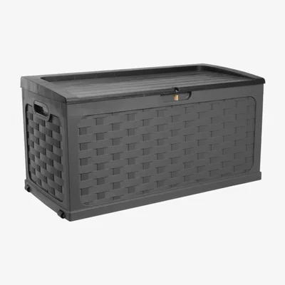 The Range Starplast Garden Rattan Style Plastic Storage Chest  - Black