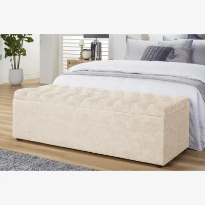 The Range Chesterfield Upholstered Naples Ottoman Storage Box - Cream Naples