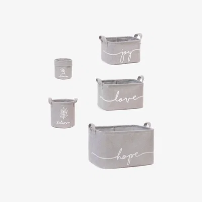 Sazy Hope, Love and Joy Set of 5 Jute Storage Baskets, Grey