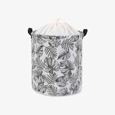 Sazy Tropical Patterned Laundry Basket, Black - White
